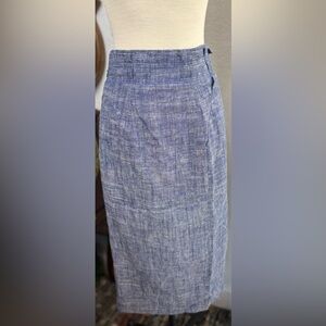 Ann Taylor Linen Blend Chambray Skirt Size 14 | Belted with Pockets